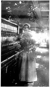 One female textile worker at a spinning frame. [08]