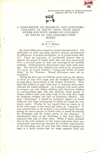 A comparison of Brahman and Panchama children in South India with each other and with American children by means of the Goddard Form Board