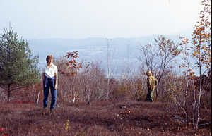 Debra Hall (Class of 1976) at top of hillock on Whitman's property east of Hopkins Memorial Forest.
