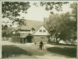 Exterior view of the Winchester Boat Club, main entrance, Winchester, Mass., undated