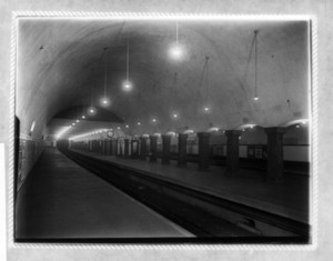 View of subway station looking towards tunnel, probably Park St.