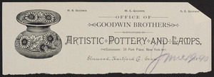 Letterhead for Goodwin Brothers, manufacturers of artistic pottery and lamps, Elmwood, Hartford County, Connecticut, dated June 19, 1890
