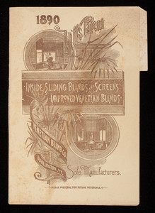 Hill's patent inside sliding blinds and screens, improved venetian blinds, Burlington Venetian Blind Co., Burlington, Vermont