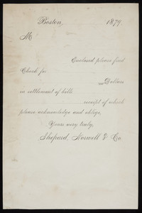 Letterhead for Shepard, Norwell & Co., foreign & domestic dry goods, 30 & 34 Winter Street, Boston, Mass., dated 1879