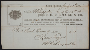 Billhead for H.C. Lougee & Co., dealers in cooking, parlor and chamber stoves, kerosene lamps, &c., South Boston, Mass., dated July 11, 1865