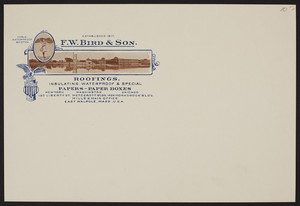 Letterhead for F.W. Bird & Son, roofings and boxes, East Walpole, Mass., undated