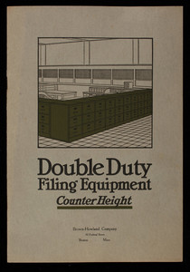 Double duty filing equipment, counter height, illustrated & described, announcing the Low Vision office, the Shaw-Walker Company, Muskegon, Michigan