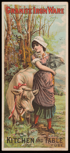 Trade card for Granite Iron Ware for kitchen and table use, location unknown, 1884