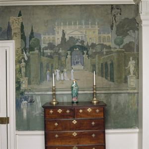 Dining room mural and chest, Hamilton House, South Berwick, Maine