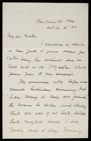 Thomas Lincoln Casey to General Silas Casey, October 2, 1871