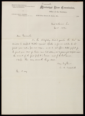 [Cyrus] B. Comstock to Thomas Lincoln Casey, November 8, 1893