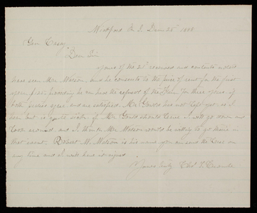 [Charles] T. Crombe to Thomas Lincoln Casey, December 25, 1888