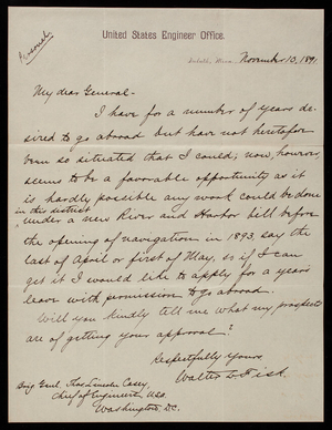 Walter L. Fisk to Thomas Lincoln Casey, November 10, 1891