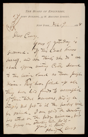 Henry L. Abbot to Thomas Lincoln Casey, December 19, 1888