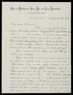 Bernard R. Green to Thomas Lincoln Casey, August 13, 1884