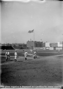 Cy Young and other baseball players at the Huntington Avenue Grounds