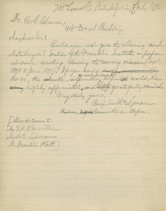 Letter from Benjamin Smith Lyman to H. M. Chance