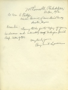 Letter from Benjamin Smith Lyman to William B. Phillips