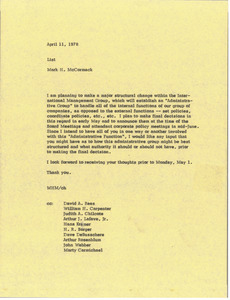 Memorandum from Mark H. McCormack to list