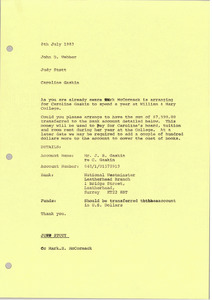 Memorandum from Judy Stott to John D. Webber