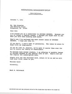 Letter from Mark H. McCormack to Bob Gressler
