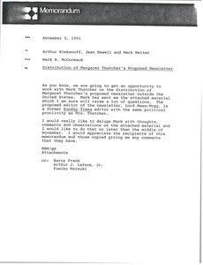 Memorandum from Mark H. McCormack to Arthur Klebanoff, Jean Sewell and Mark Reiter
