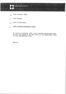 Memorandum from Mark H. McCormack to Jeff Harvey