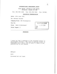 Fax from Mark H. McCormack to Barbara Brooks