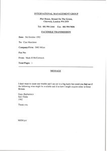 Fax from Mark H. McCormack to Cino Marchese