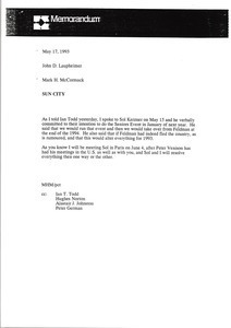 Memorandum from Mark H. McCormack to John D. Laupheimer