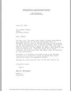 Letter from Mark H. McCormack to Johann Rupert