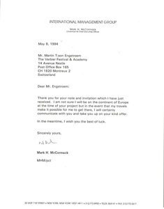 Letter from Mark H. McCormack to Martin T:son Engstroem