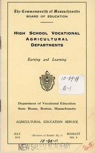 Booklet by the Commonwealth of Massachusetts board of education for high school vocational agricultural departments