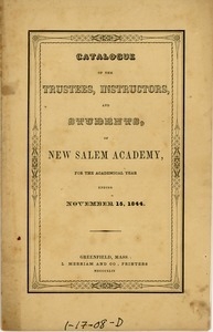 New Salem Academy catalogue of the trustees, instructors and students