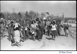 Bagpiper leading a band of occupiers during the occupation of Seabrook Nuclear Power Plant