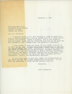 Letter from Judi Chamberlin to Jean Bradford