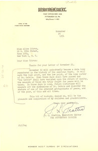 Letter from P. L. Prattis to National Committee to Defend Dr. W. E. B. Du Bois and Associates in the Peace Information Center