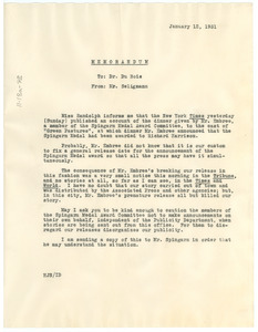 Memorandum from Herbert Seligmann to W. E. B. Du Bois