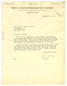 Letter from Danville Savings Bank and Trust Company to W. E. B. Du Bois