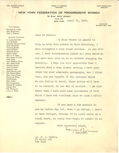 Letter from New York Federation of Progressive Women to W. E. B. Du Bois