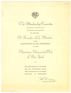 American University Club of New York membership invitation