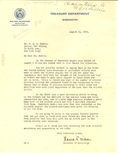 Letter from the Treasury Department to W. E. B. Du Bois