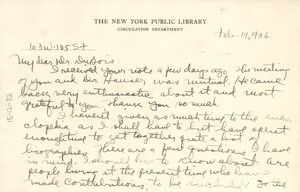 Letter from Catherine Latimer to W. E. B. Du Bois