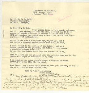Letter from Charles Dodge to W. E. B. Du Bois