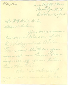 Letter from Penman Lovinggood to W. E. B. Du Bois