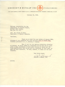 Letter from Grosset & Dunlap to W. E. B. Du Bois