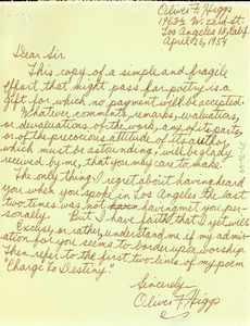 Letter from Oliver F. Higgs to W. E. B. Du Bois