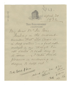 Letter from Emily E. F. Skeel to W. E. B. Du Bois