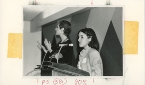 Two women at podium