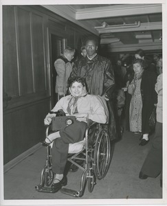 Woman in wheelchair with radio